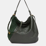 Bolso de hombro en piel y serraje verde