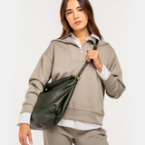 Bolso de hombro en piel y serraje verde
