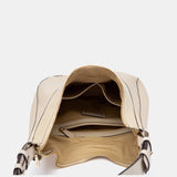 Bolso de hombro en piel y serraje beige