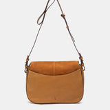 Bandolera en piel y serraje cognac