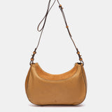 Bandolera en piel y serraje cognac