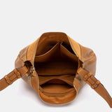 Bandolera en piel y serraje cognac