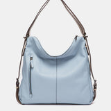 Multifunktionale Tasche aus hellblauem Leder