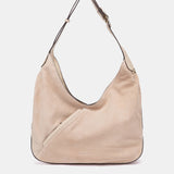 Bolso de hombro en piel y serraje beige