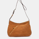Cognac leather and suede crossbody bag