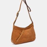 Cognac leather and suede crossbody bag