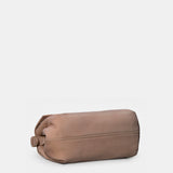 Beige leather crossbody bag.