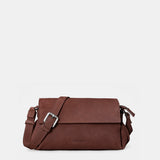 Brown leather crossbody bag.