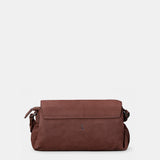 Brown leather crossbody bag.