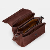 Brown leather crossbody bag.