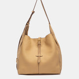Bolso de hombro en piel y serraje beige
