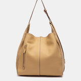 Bolso de hombro en piel y serraje beige