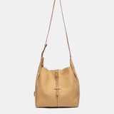 Bolso de hombro en piel y serraje beige