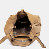 Bolso de hombro en piel y serraje beige