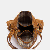 Borsa multifunzionale in camoscio color cognac.