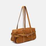 Schultertasche aus cognacfarbenem Rauleder.