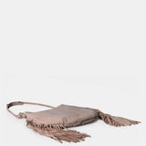 Bolso de hombro en piel con flecos beige