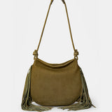 Bolso de hombro en piel con flecos verde