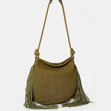 Bolso de hombro en piel con flecos verde