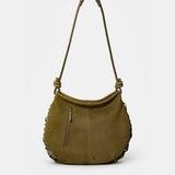 Bolso de hombro en piel con flecos verde