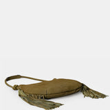 Bolso de hombro en piel con flecos verde