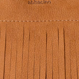 Handtasche aus Leder mit cognacfarbenen Fransen.