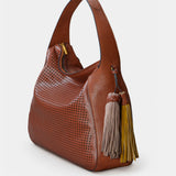 Bolso de hombro en piel troquelada cognac