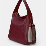 Bolso de hombro en piel troquelada burdeos