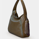 Bolso de hombro en piel troquelada verde