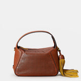 Bolso de mano en piel troquelada cognac