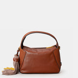 Bolso de mano en piel troquelada cognac