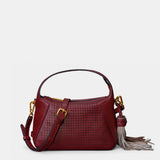 Bolso de mano en piel troquelada burdeos