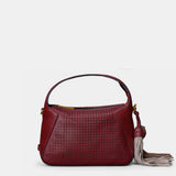 Bolso de mano en piel troquelada burdeos