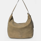 Taupe suede shoulder bag.