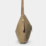Taupe suede shoulder bag.