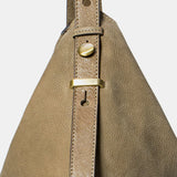Taupe suede shoulder bag.
