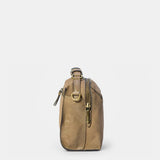 Taupe suede crossbody bag.