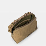 Taupe suede crossbody bag.