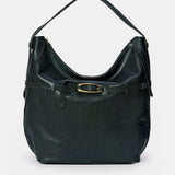 Black leather shoulder bag.