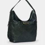Black leather shoulder bag.
