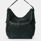 Black leather shoulder bag.