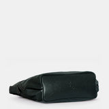 Black leather shoulder bag.