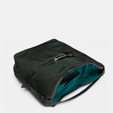 Black leather shoulder bag.