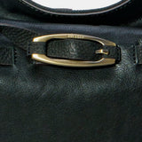 Black leather shoulder bag.