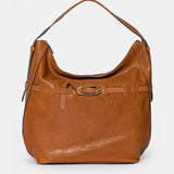 Cognac leather shoulder bag.
