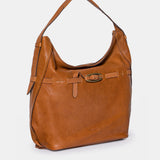 Cognac leather shoulder bag.