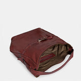 Burgundy leather shoulder bag.