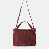 Shopper aus bordeauxfarbenem Veloursleder.