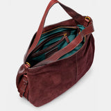 Shopper aus bordeauxfarbenem Veloursleder.