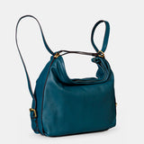 Multifunctional bag in blue leather.